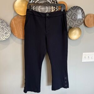 Cabi Keen Kick Flare Crop Button Hem Ponte Pants 6043 Womens Size 6